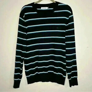 Calvin Klein Men’s Striped Sweater 100% Cotton Size Medium Classic Pullover